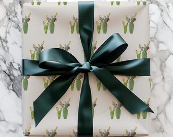 Watercolor Cactus Pattern Gift Wrap, Succulent Wrapping Paper Roll | Small Repeat Design