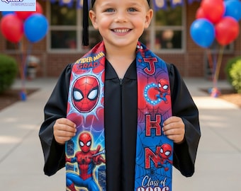 Kid Spider-Man Graduation Stole, Marvel Superhero Class of 2026 Sash, Custom Kid Spider Hero Inspired Senior Stole, Fan Keepsake Gift