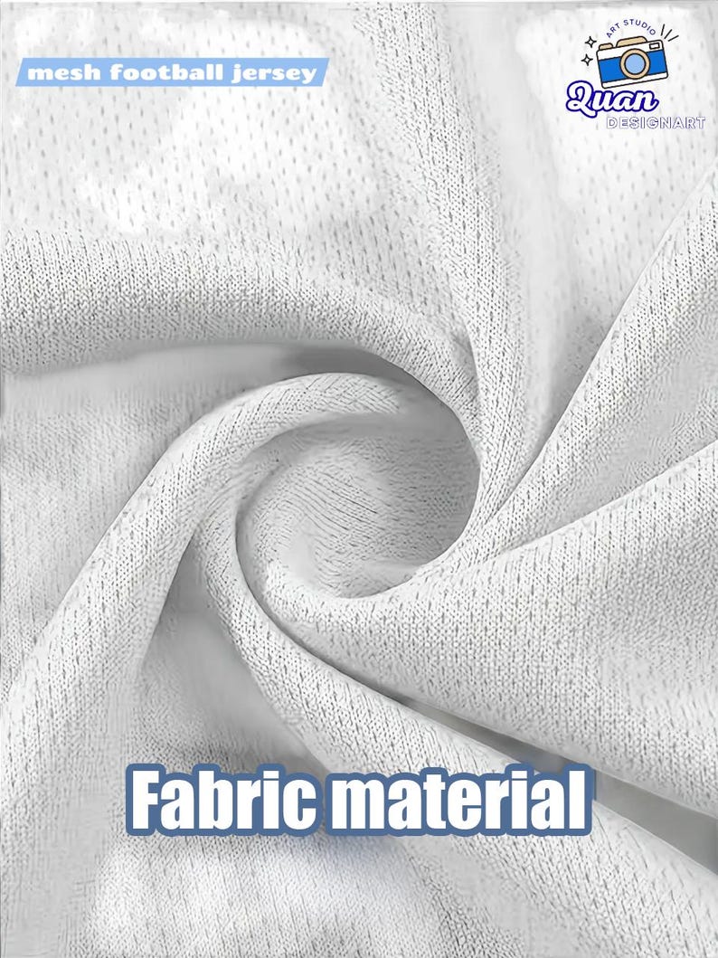 The image is a close-up of a white fabric material, possibly a mesh football jersey.
