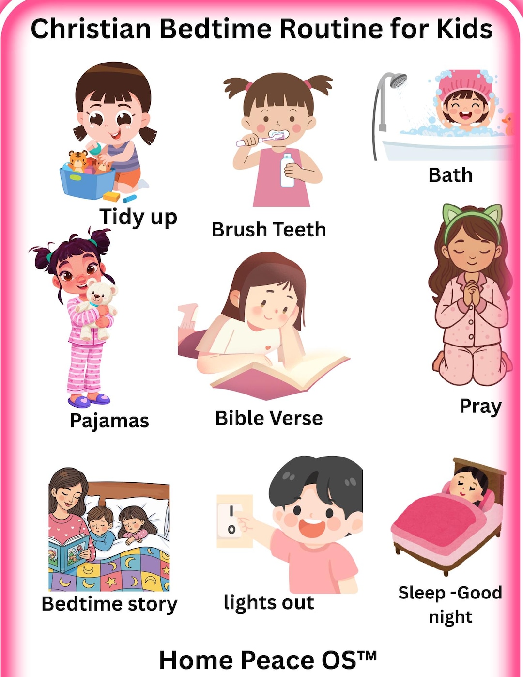 Christian Bedtime Routine Chart | Kids Visual Schedule (printable ...