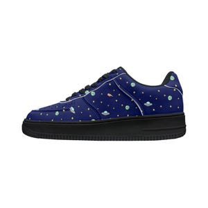 Blue Space Galaxy PU Leather Low Top Sneakers | Custom Universe Pattern Shoes