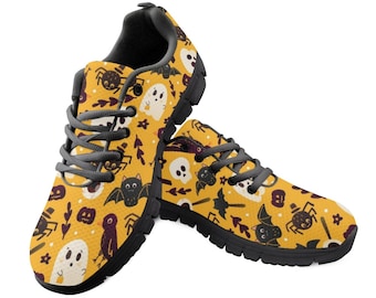 Yellow Halloween Mesh Running Shoes | Custom Lightweight Sneakers for Women Men | Spooky Gift EVA
