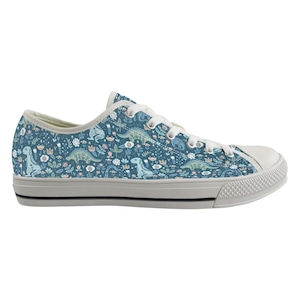 Zapatillas de lona con estampado de dinosaurios azules / Zapatillas bajas con diseño personalizado (suela de EVA)
