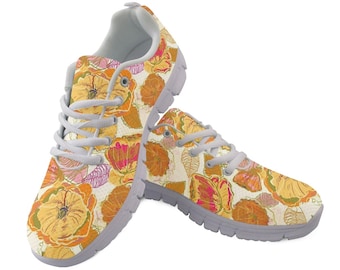 Zapatillas bajas de malla con estampado floral de otoño, zapatos ligeros y personalizados para caminar, regalo bohemio de otoño para mujeres y hombres.