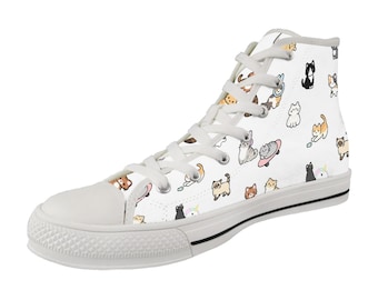 Zapatillas altas de lona personalizadas con meme de gato, transpirables y ligeras, regalo de meme de internet
