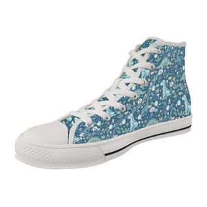 Zapatillas altas de lona con estampado de dinosaurios folclóricos azules / Zapatillas deportivas personalizadas (suela de EVA)
