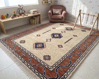 Southwestern Tribal Geometric Area Rug, Boho Rustic Living Room Carpet
