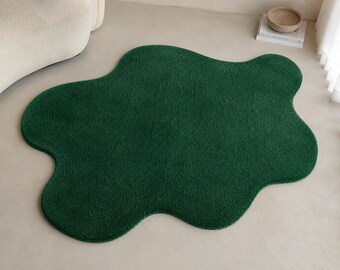 Handmade Emerald Green Organic Shape Tufted Rug, Modern Abstract Carpet