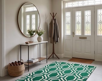 Emerald Green Geometric Trellis Area Rug, Contemporary Tufted Carpet