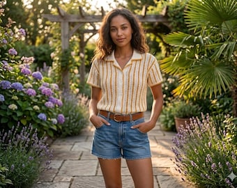 Crochet Blouse | Striped Knit Top for Women | Boho Picnic Style