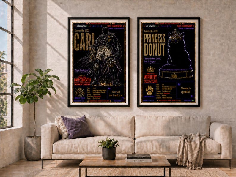 Dungeon Crawler Carl Poster Wall Art Princess Donut and Mongo Gaming Room Decor Bookish Wall Art LitRPG Fantasy Reader Gift Semi-Gloss Print Carl + Donut