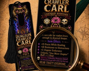 Marcapáginas de madera de Carl de Dungeon Crawler con borla, marcapáginas de fantasía, regalo para amantes de los libros, regalos para lectores, regalo de LitRPG de Princess Donut