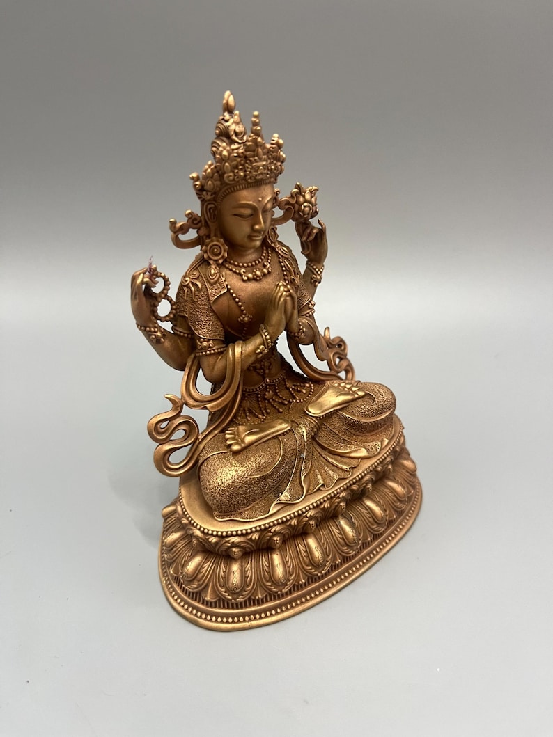 Statue Chenrezig à quatre bras en cuivre Figurine bouddha ...