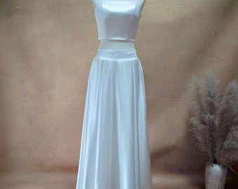 Simple Two-Piece Wedding Dress Beach Strapless