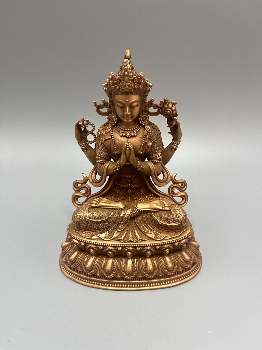 Statue Chenrezig à quatre bras en cuivre Figurine bouddha ...