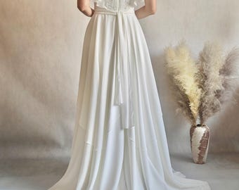 Vestido de novia de gasa con mangas onduladas para bodas al aire libre