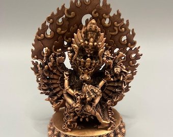 Copper Yamantaka Statue Tibetan Vajrabhairava Buddha Figurine Wrathful Deity Altar Sculpture