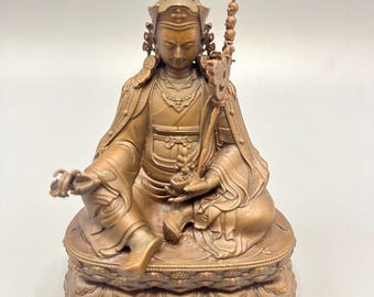 Estátua de Padmasambhava, estátua de Guru Rinpoche, Buda, estatueta artesanal em cobre de um mestre budista tibetano para altar.