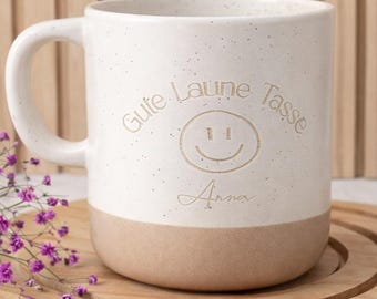 Personalisierte Kaffeetasse „Gute Laune Tasse“ + Name | Weiße personalisierte Tasse mit Wunschnamen | Geschenkidee modern & minimal