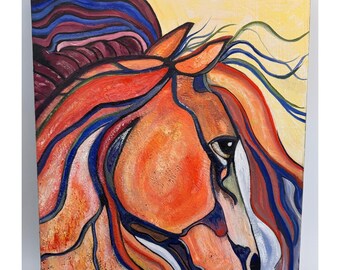 Dos Rios Original Oil Painting Horse Abstract Expressionist Canvas 2012 Signed