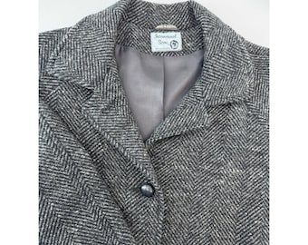 Vintage International Scene Herringbone Wool Blend Button Coat Women 7/8 Austria