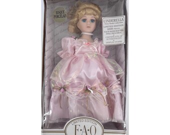 Rare Vintage 1997 FAO Schwarz Cinderella 12" Porcelain Doll NIB COA Disney Pink