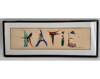 OrigDanny King Watercolor "KATIE" Personalized Name Art Framed Signed Folk Art