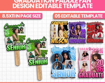 5 Custom Graduation Fan Templates, Class of 2026 Editable Canva Paddle Fans, Senior Photo Fan Bundle, DIY Graduation Party Favors, Grad Gift
