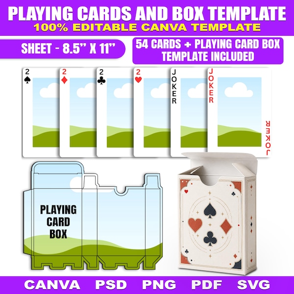 Custom Playing Cards Canva Template, DIY Wedding Poker Cards and Box, DIY Wedding Game Cards, Poker Card and Box