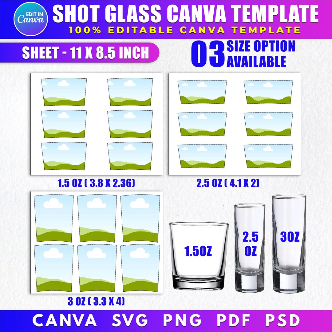 Glass Templete Shot Glass Template, Canva Editable 1.5oz, 2.5oz, 3oz Wrapper, DIY Shot ...