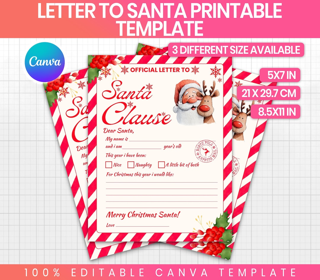 Dear Santa Format Letter to Santa Printable, Dear Santa Template, Christmas Wish List ...