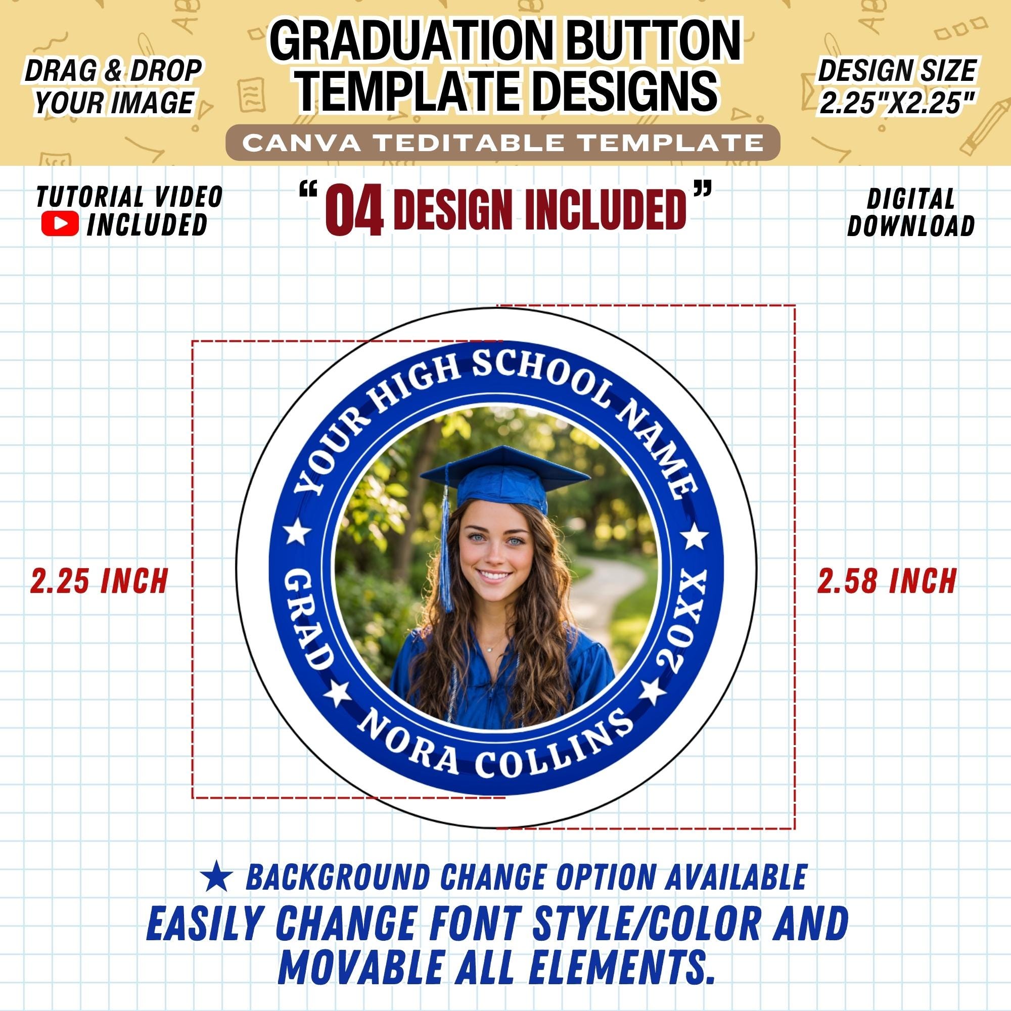 4x Graduation Button Canva Template, Editable 2.25 Inch Photo Button ...