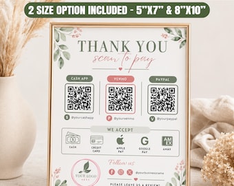 Edytowalny szablon kodu QR do skanowania i płacenia, drukowany znak płatności Canva, akceptowane płatności, personalizowany znak kasy dla małych firm DIY