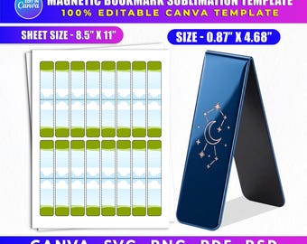 Magnetic Bookmark Sublimation Template, DIY Magnet Bookmark SVG Cut File, Canva Editable Printable Layout, Custom Book Mark Holder
