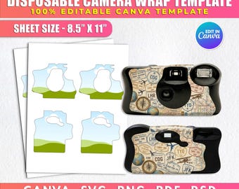 Szablon jednorazowego opakowania na aparat, etykieta na aparat Kodak FunSaver, spersonalizowany pokrowiec na aparat, edytowalny w Canva, upominek ślubny DIY, do druku