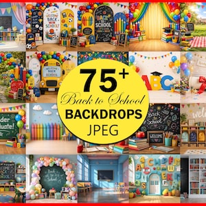 74 Back to School Digital Backdrops Pack, Child Photo Composite Backgrounds, Classroom Graduation Photography Studio Overlays Bundle