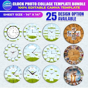 25X Clock Photo Collage Templates, Round Clock Sublimation Bundle, Canva Editable Custom Family  Keepsake Wall Decor,