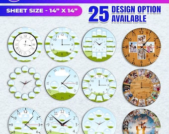 25X Clock Photo Collage Templates, Round Clock Sublimation Bundle, Canva Editable Custom Family  Keepsake Wall Decor,