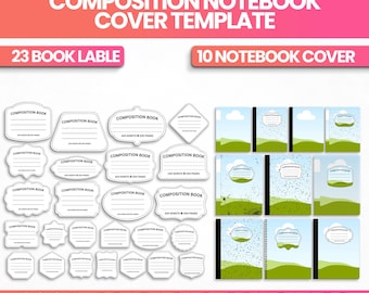 10x Composition Notebook Cover Template, Canva Editable Composition Notebook Cover, Composition Notebook Canva Frame & Label, Back to School