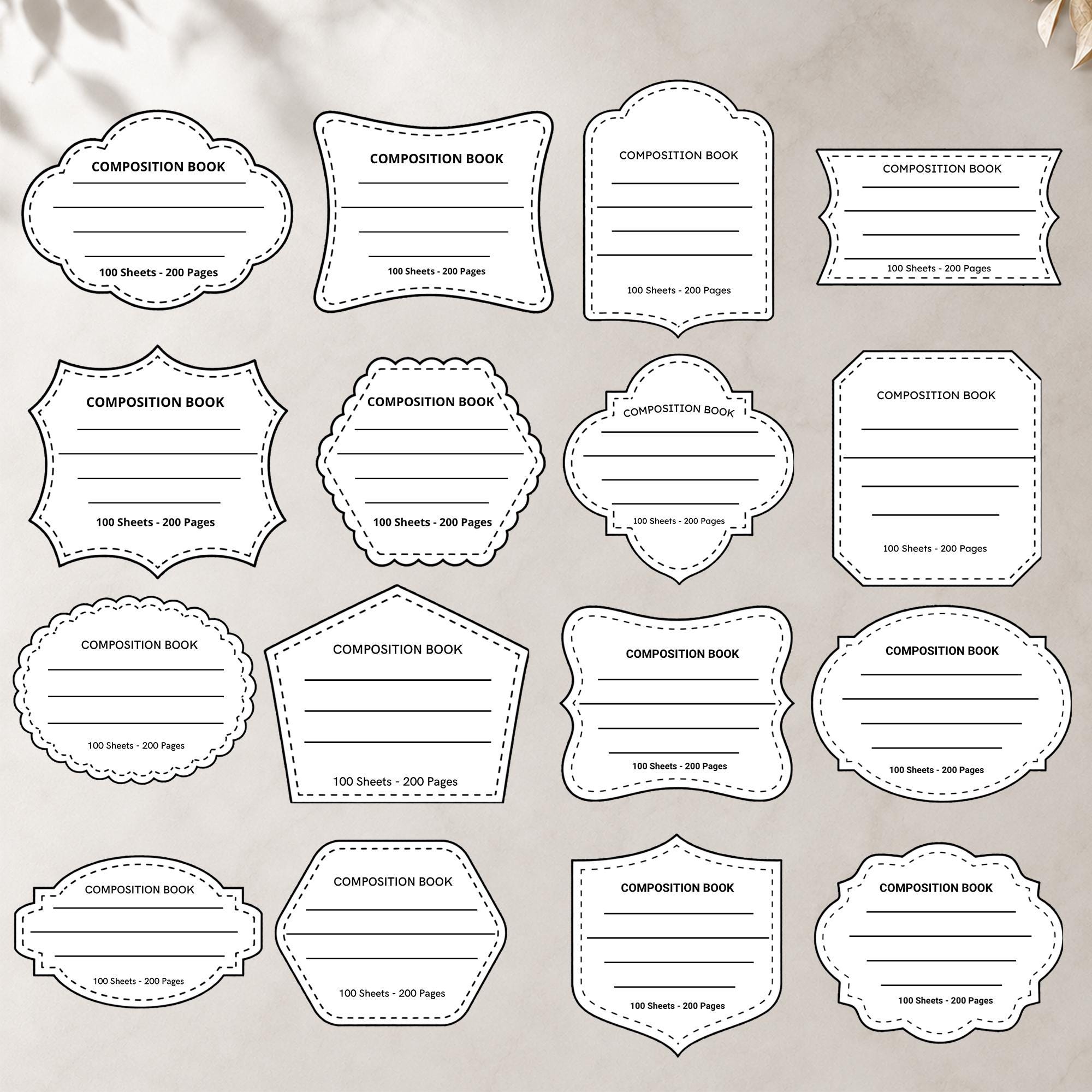 50x Composition Book Labels Template, Composition Notebook Label Bundle ...