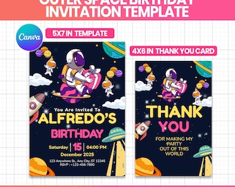 Outer Space Birthday Invitation Template, Planets Rocket Ship Astronaut Invite, Galaxy Blast Off Invitation, Editable Invitation