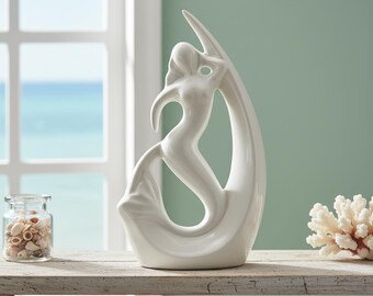Escultura de sirena abstracta blanca, decoración costera moderna