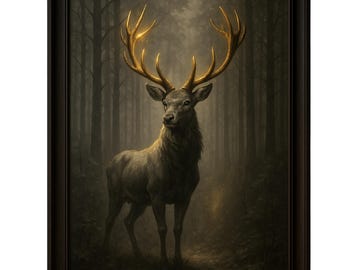 Majestueuze hertprint | Moody Forest, gloeiend gewei (digitale download)