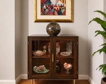 Modern LED Display Cabinet with Glass Doors | Gaming Storage Console