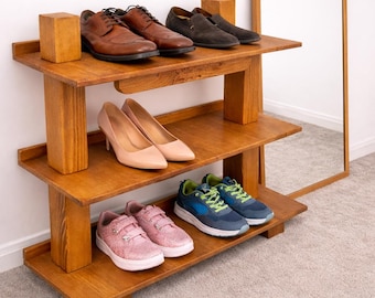 Handmade Wooden Shoe Rack Organizer | Solid Pine Wood Shoe Shelf | Eco-Friendly Finish | Custom Engraved Shoe Storage | Easy Assembly