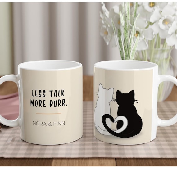 Personalized Cat Mug, Less Talk More Purr, Minimalist Cat Lover Gift