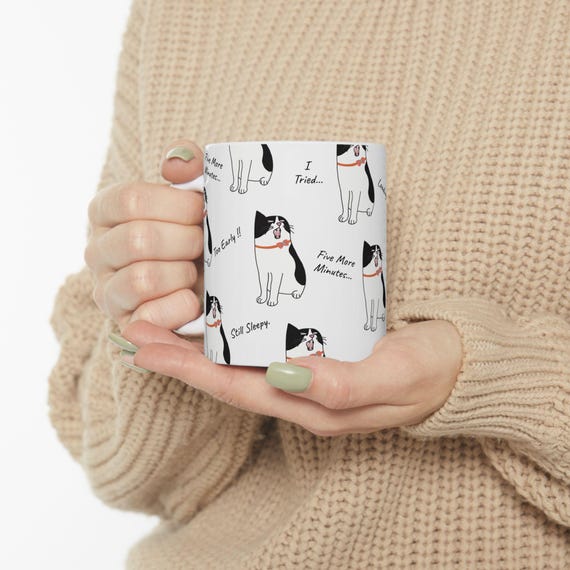 Funny Sleepy Cat Coffee Mug, Not Morning Person Cat Lover Gift