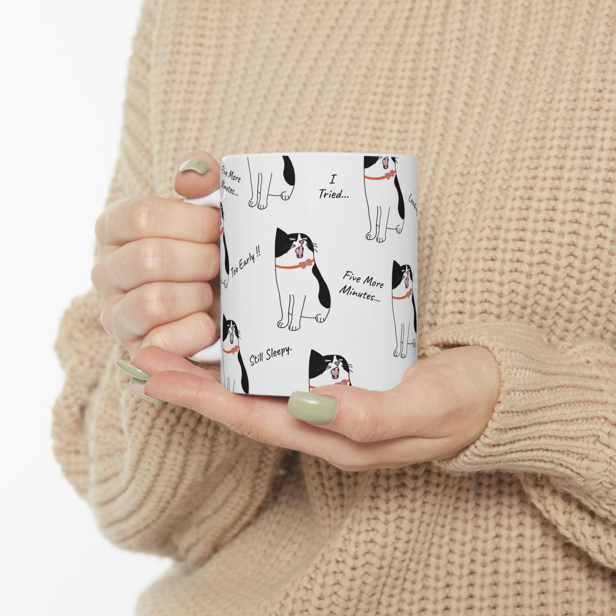 Funny Sleepy Cat Coffee Mug, Not Morning Person Cat Lover Gift
