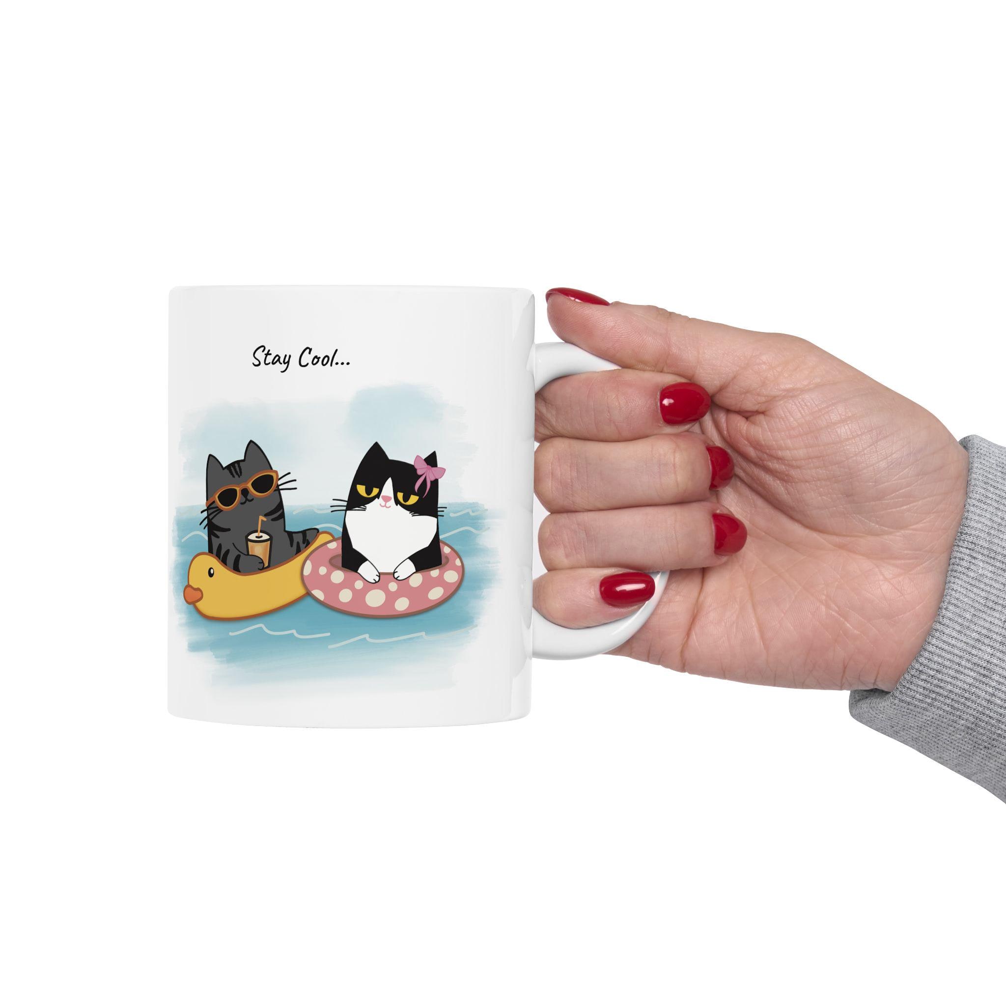 Personalized Cat Mug, Summer Cats Coffee Cup, Stay Design