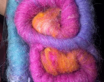 Flower Garden art batt with angora, merino, kid mohair locks, silk, and fire star
